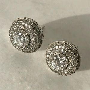Sterling Silver 925 Circle Halo Stud Earrings